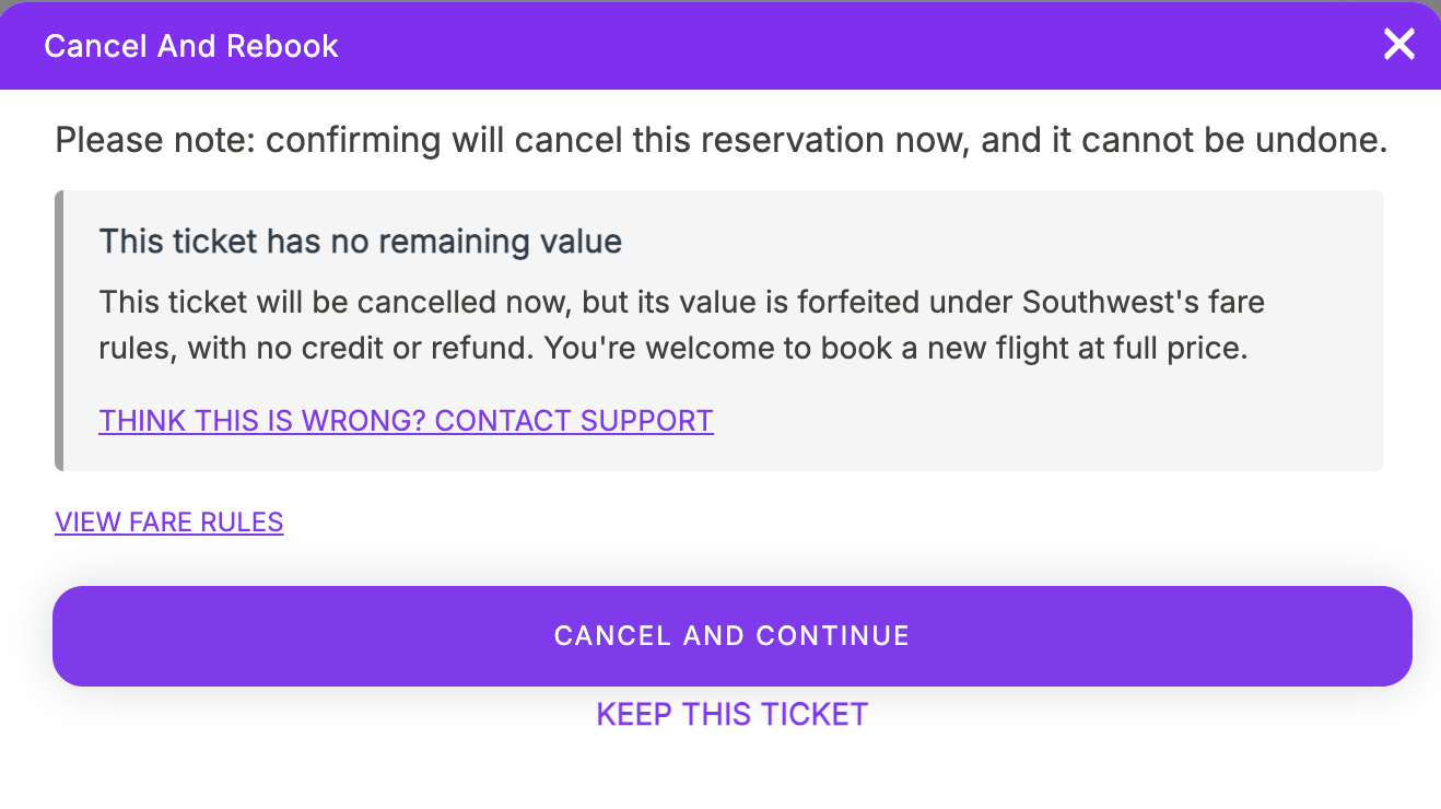 no remaining value, with Contact support link