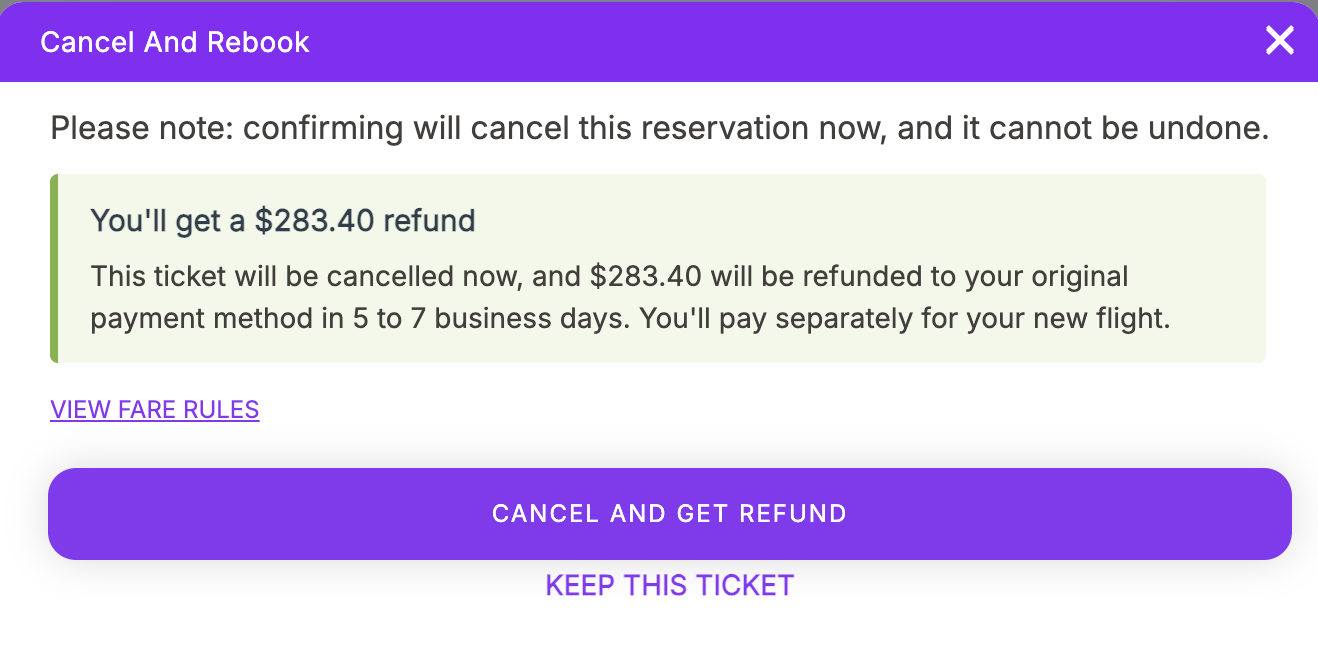 refundable fare, automated refund